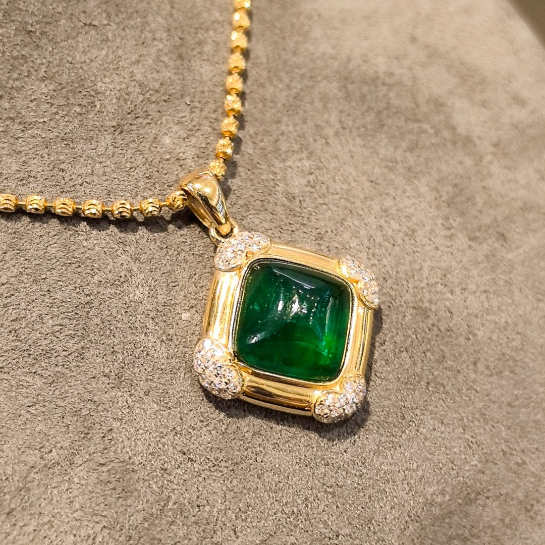 14k Gold 3.54 Ctw Vivid Green Natural Emerald & Diamond Pendant( Without Chain ) - 6