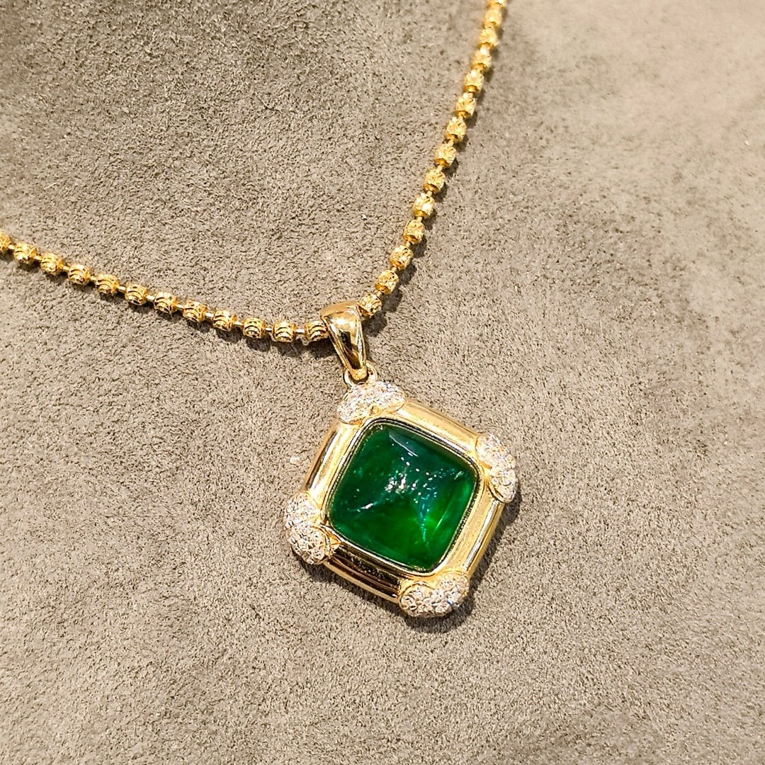 14k Gold 3.54 Ctw Vivid Green Natural Emerald & Diamond Pendant( Without Chain ) - 7