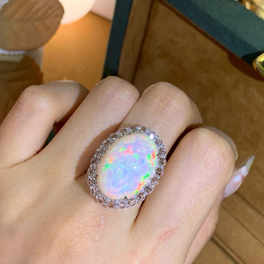 14k Gold 21.44 Ctw Natural Opal & Sapphire Ring - 4