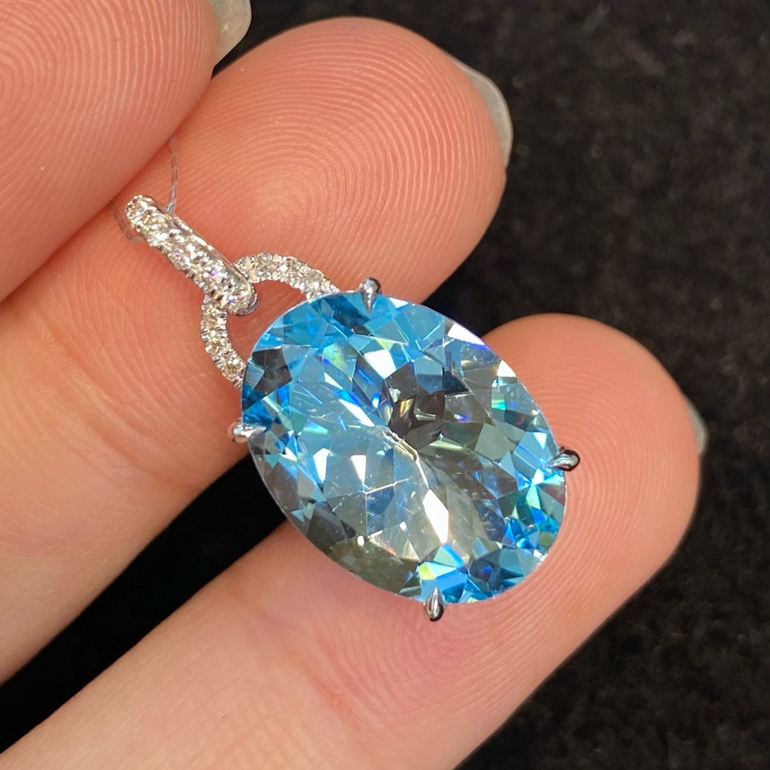 14k Gold 6.32 Ct Natural Aquamarine & Diamond Pendant( Without Chain ) - 2