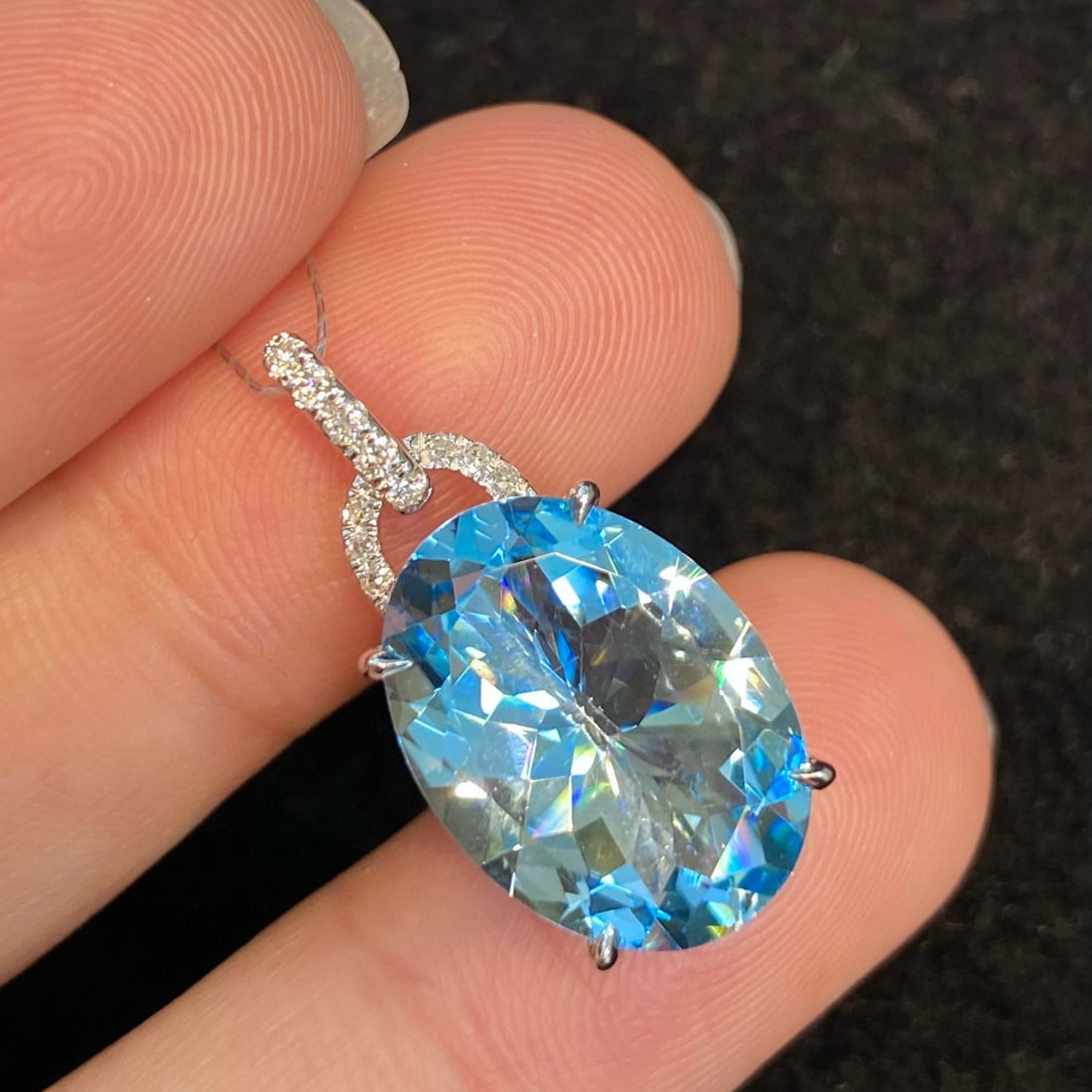 14k Gold 6.32 Ct Natural Aquamarine & Diamond Pendant( Without Chain ) - 3