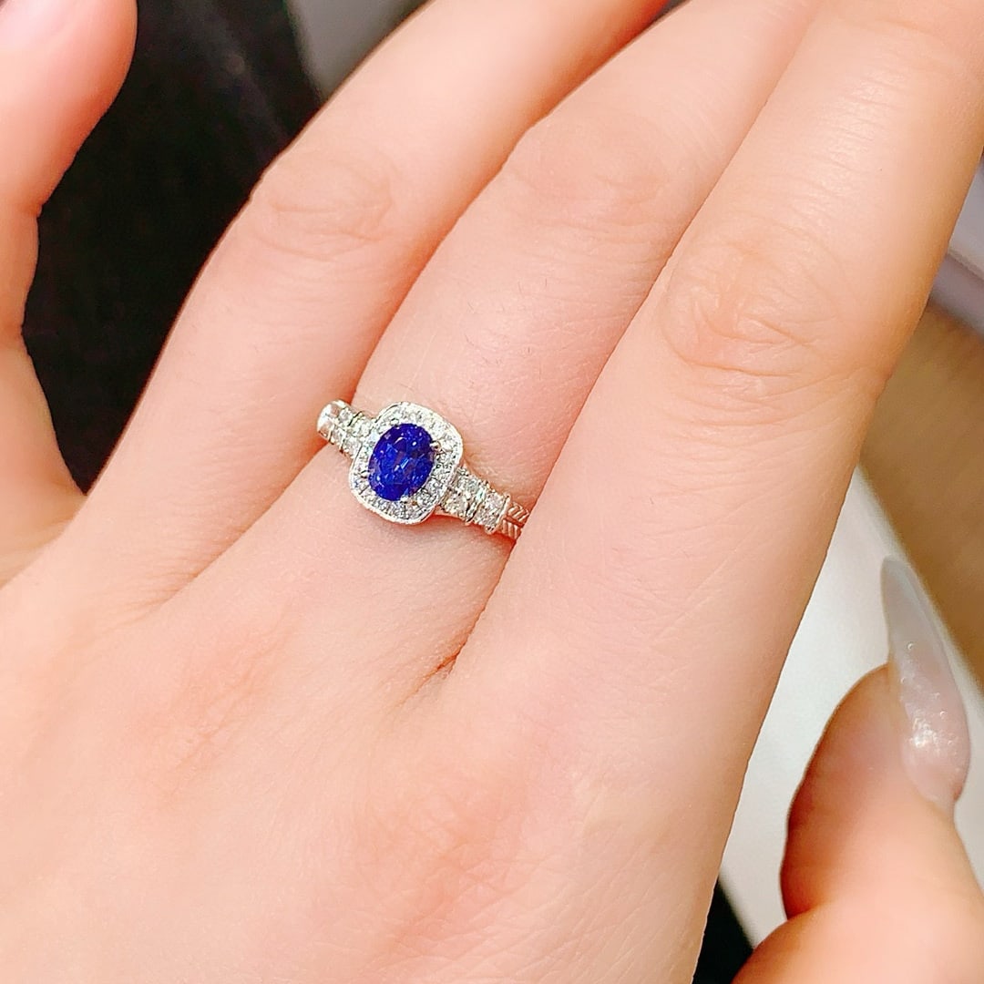 14k Gold 1.00 Ctw Natural Sapphire & Diamond Ring - 4