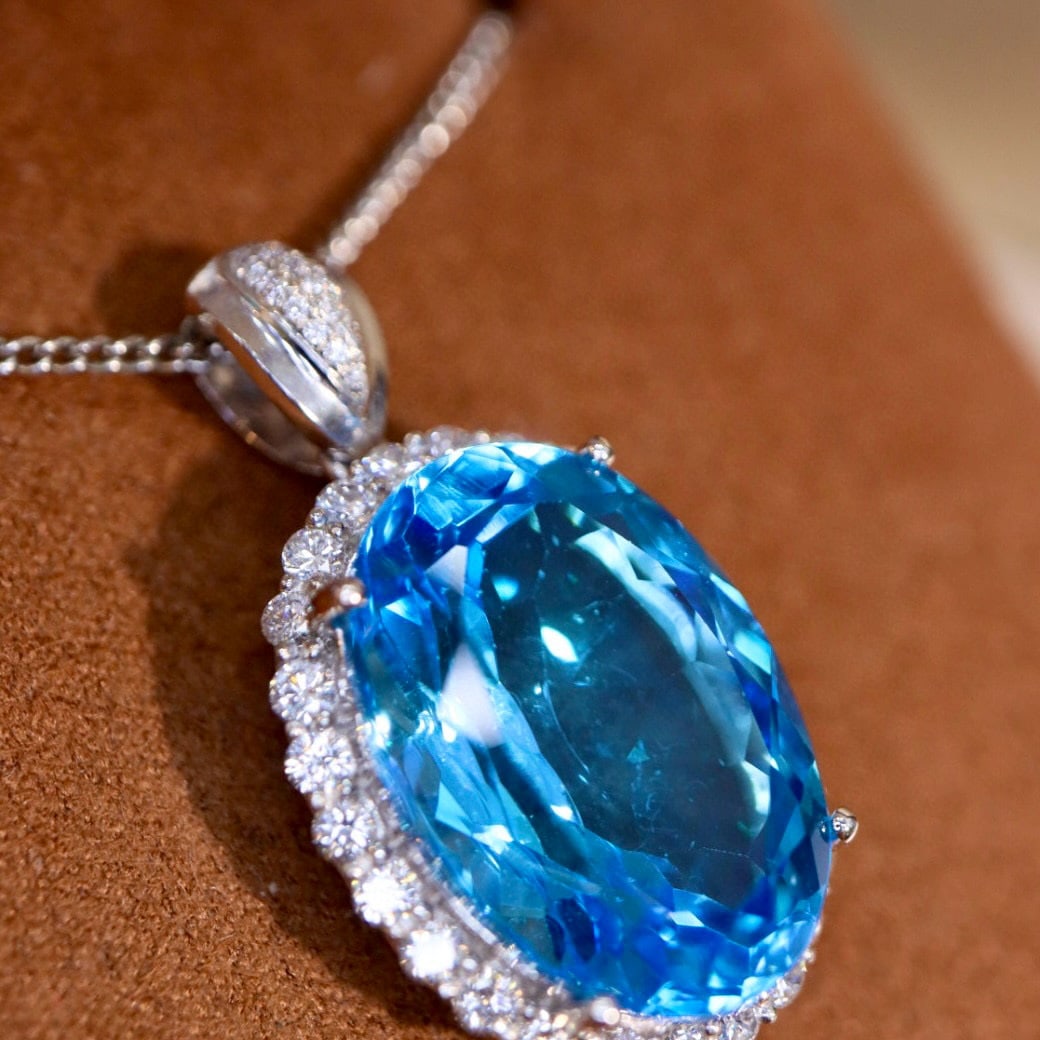 14k Gold 15.88 Ctw Natural Topaz & Diamond Pendant( Without Chain ) - 2