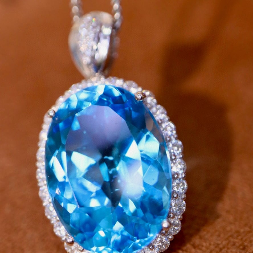 14k Gold 15.88 Ctw Natural Topaz & Diamond Pendant( Without Chain ) - 4