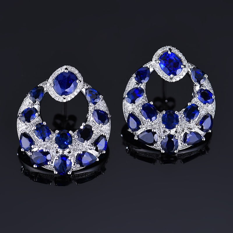 14k Gold 7.53 Ctw Vivid Blue Natural Sapphire & Diamond Earrings - 5
