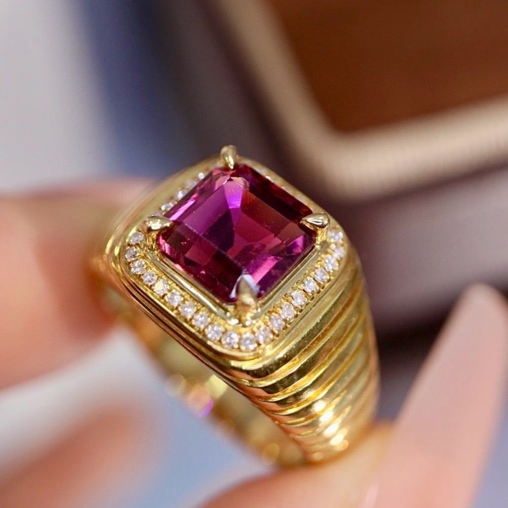 14k Gold 2.25 Ctw Natural Tourmaline & Diamond Ring - 2