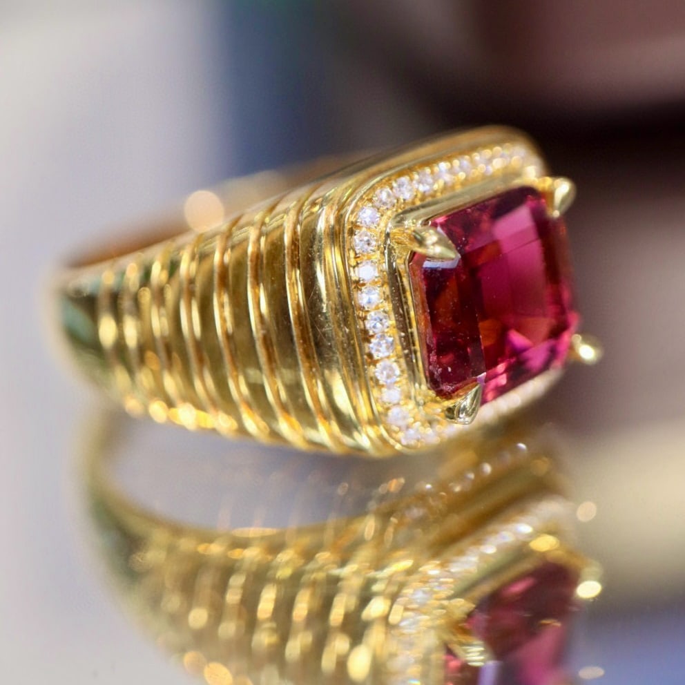 14k Gold 2.25 Ctw Natural Tourmaline & Diamond Ring - 6