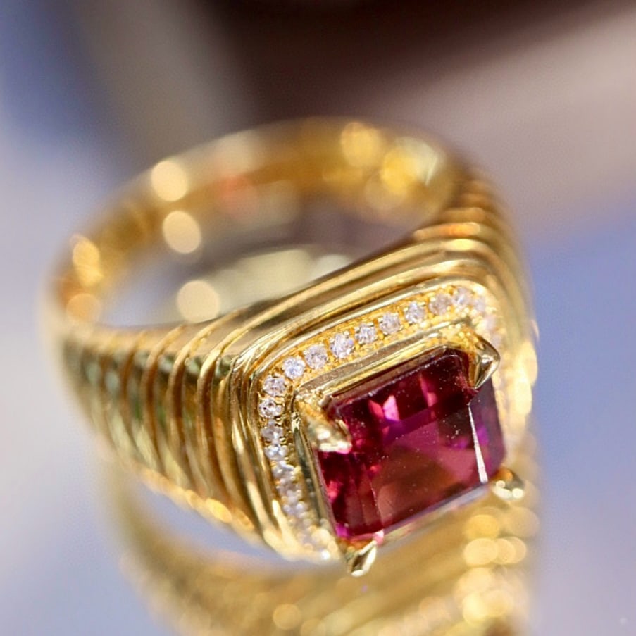 14k Gold 2.25 Ctw Natural Tourmaline & Diamond Ring - 7