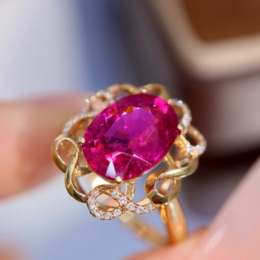 14k Gold 3.03 Ctw Natural Tourmaline & Diamond Ring - 2