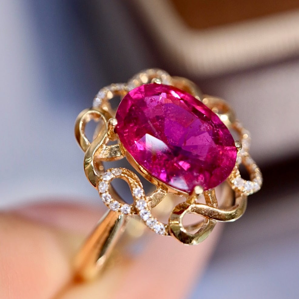 14k Gold 3.03 Ctw Natural Tourmaline & Diamond Ring - 3