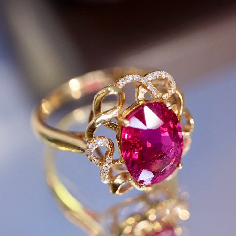 14k Gold 3.03 Ctw Natural Tourmaline & Diamond Ring - 4