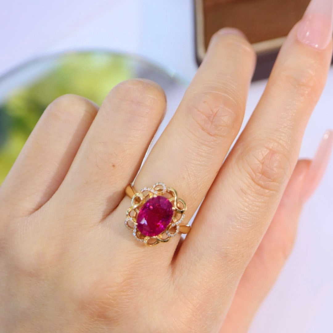 14k Gold 3.03 Ctw Natural Tourmaline & Diamond Ring - 6