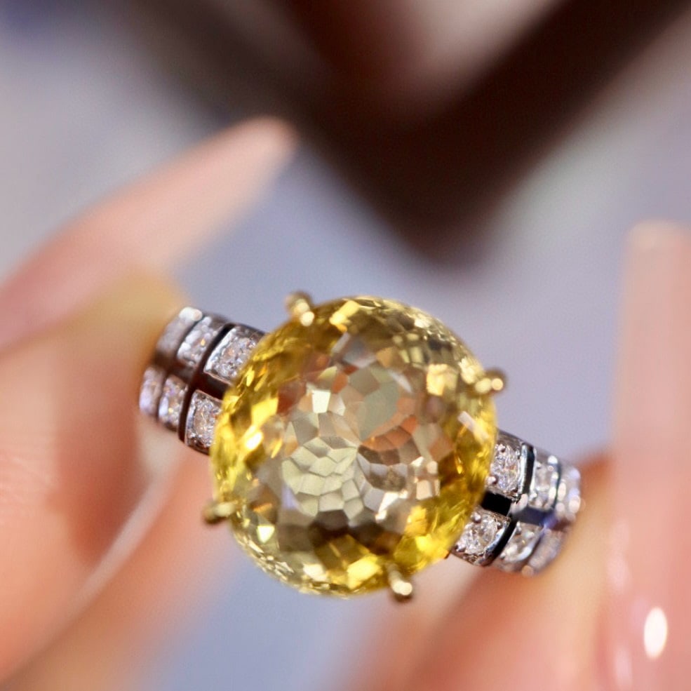 14k Gold 3.57 Ctw Natural Tourmaline & Diamond Ring: Ref:230958121 // gold content:14k gold // ring size:7. 25us // // main gemstone:tourmaline // shape:oval // carat weight:3. 39ct // color:yellow // treatment:natural // // adjacent gemstone 2 :