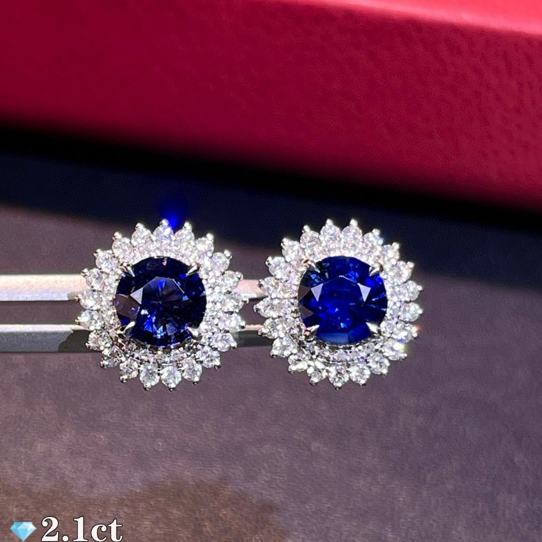 14k Gold 2.67 Ctw Vivid Blue Natural Sapphire & Diamond Earrings (1 of 7)