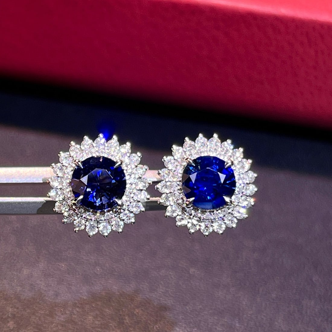 14k Gold 2.67 Ctw Vivid Blue Natural Sapphire & Diamond Earrings - 2
