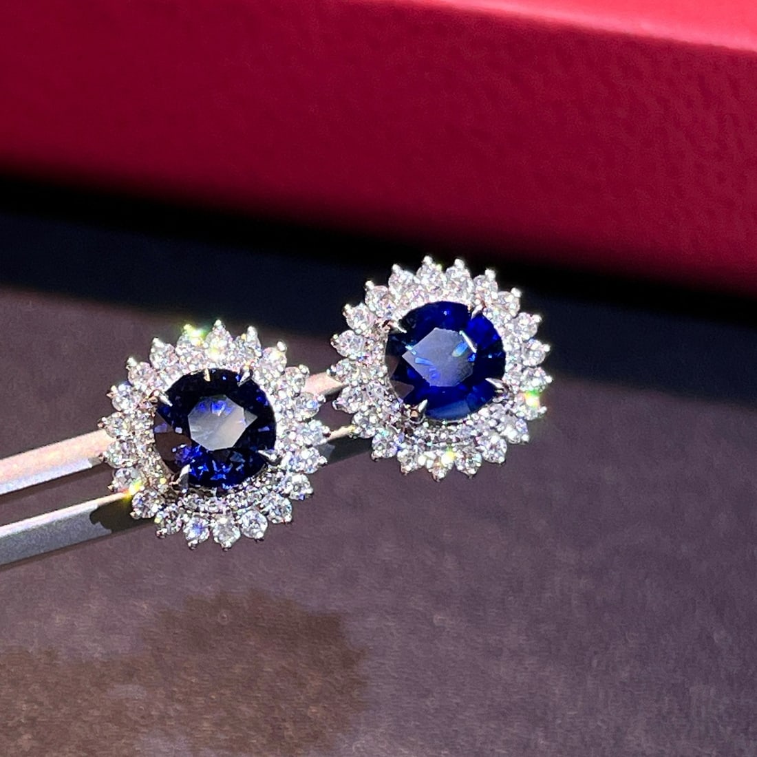 14k Gold 2.67 Ctw Vivid Blue Natural Sapphire & Diamond Earrings - 3
