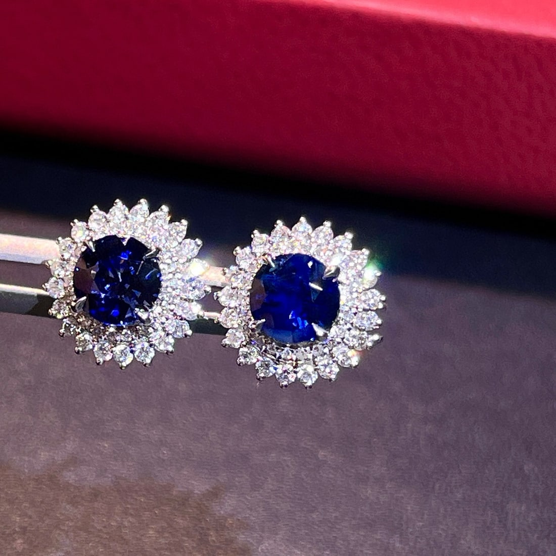 14k Gold 2.67 Ctw Vivid Blue Natural Sapphire & Diamond Earrings - 4