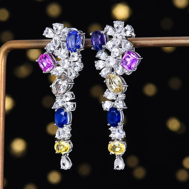 14k Gold 10.06 Ctw Natural Sapphire & Sapphire Earrings - 2