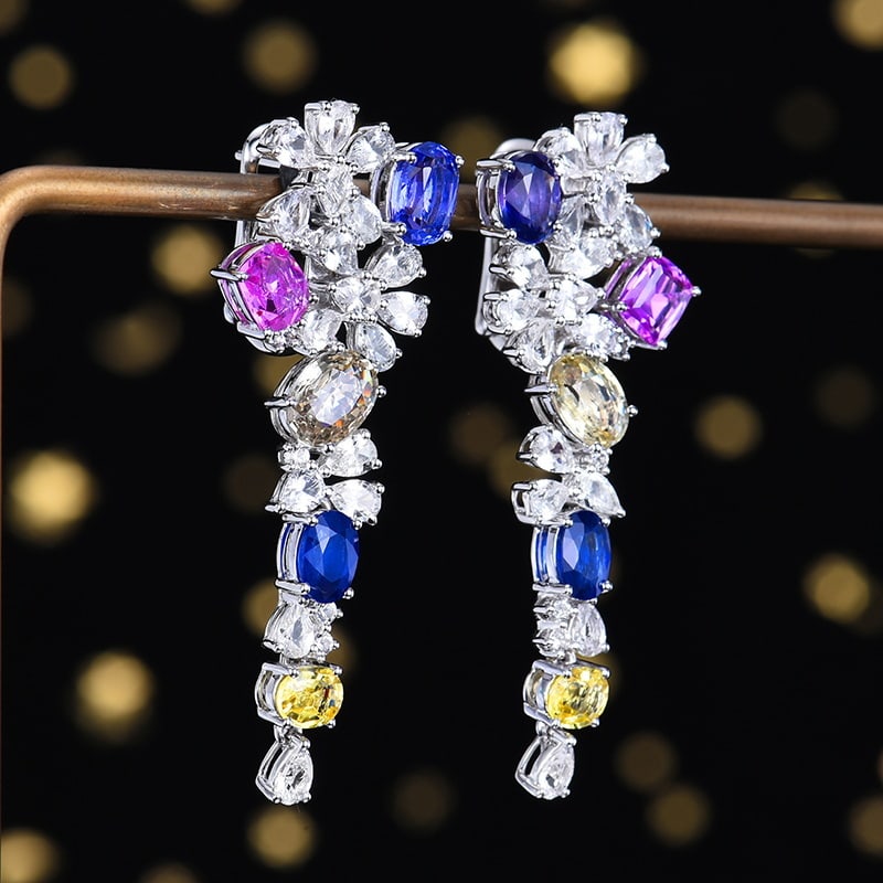 14k Gold 10.06 Ctw Natural Sapphire & Sapphire Earrings - 3