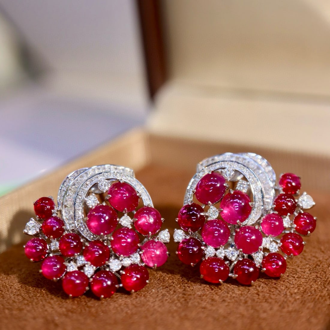 14k Gold 8.99 Ctw Natural Ruby & Diamond Earrings - 2