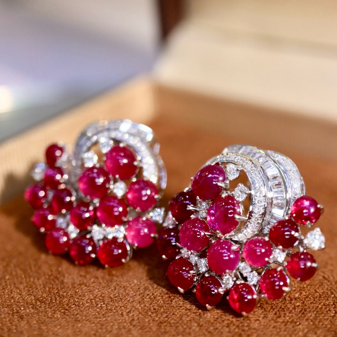 14k Gold 8.99 Ctw Natural Ruby & Diamond Earrings - 4