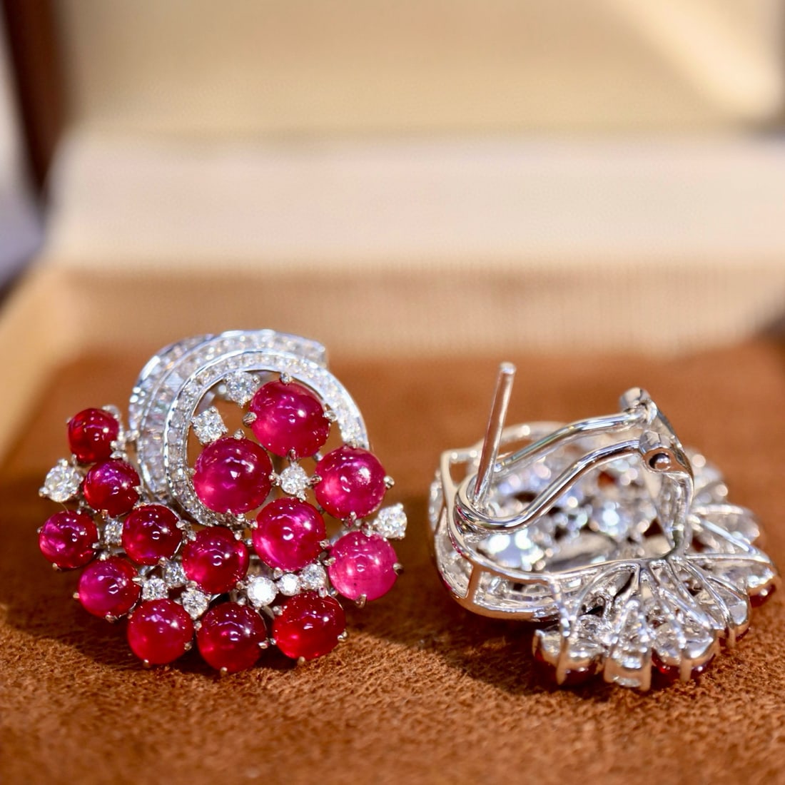 14k Gold 8.99 Ctw Natural Ruby & Diamond Earrings - 7