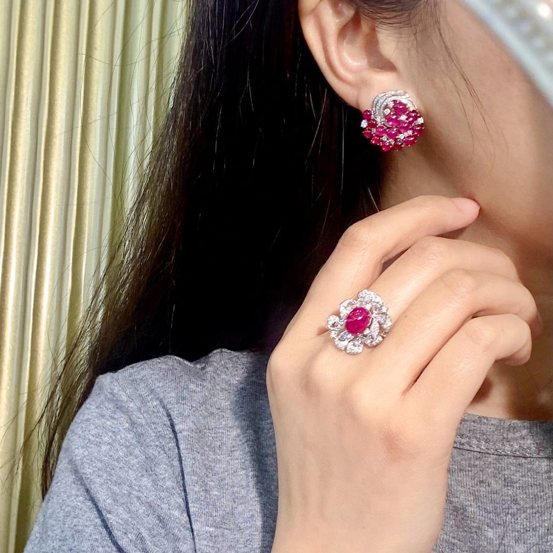 14k Gold 8.99 Ctw Natural Ruby & Diamond Earrings - 8