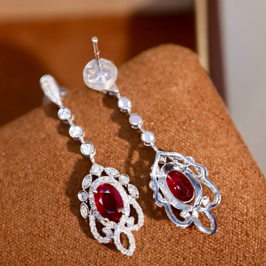 14k Gold 1.60 Ctw Vivid Red Natural Ruby & Diamond Earrings - 5