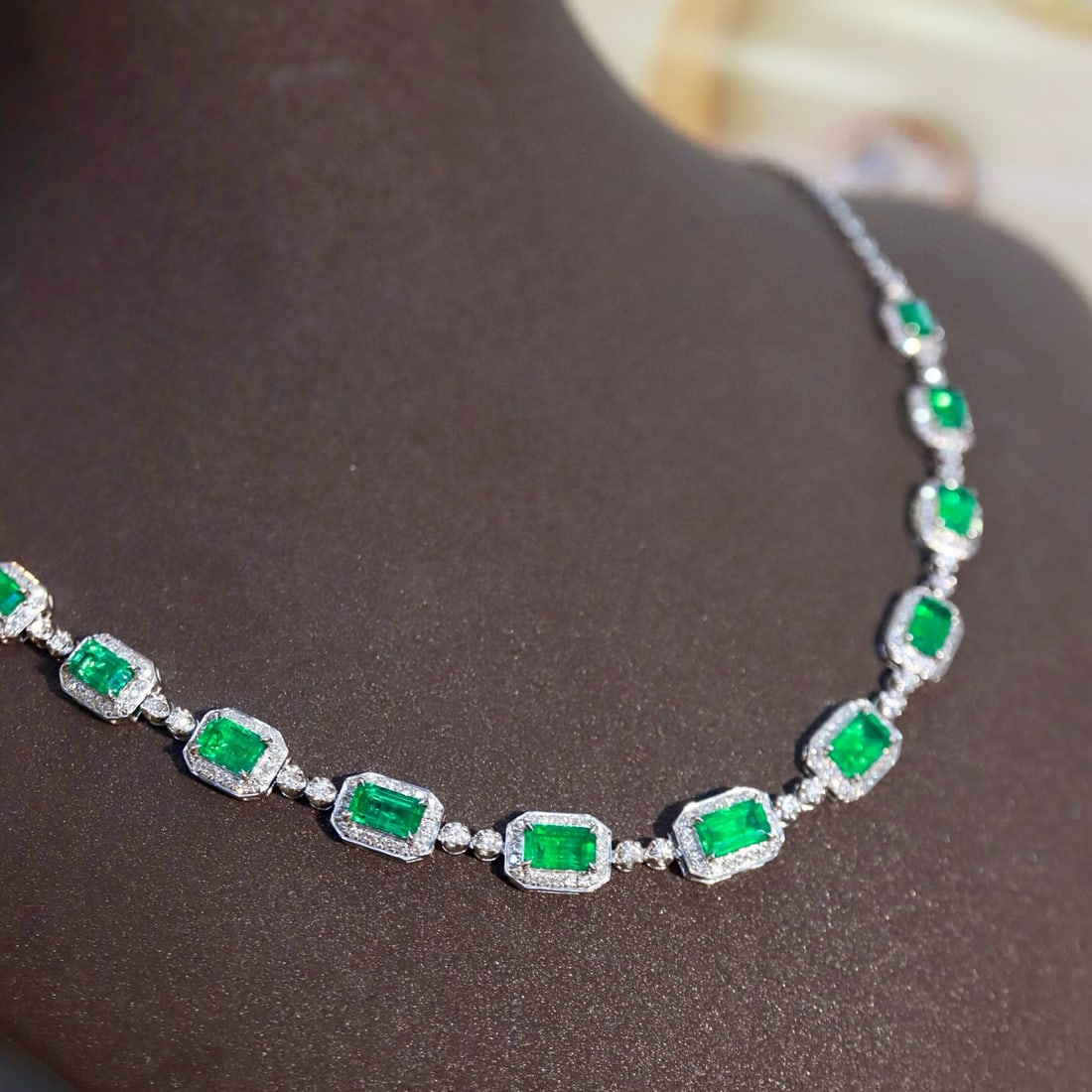 14k Gold 6.05 Ctw Vivid Green Natural Emerald & Diamond Necklace - 2
