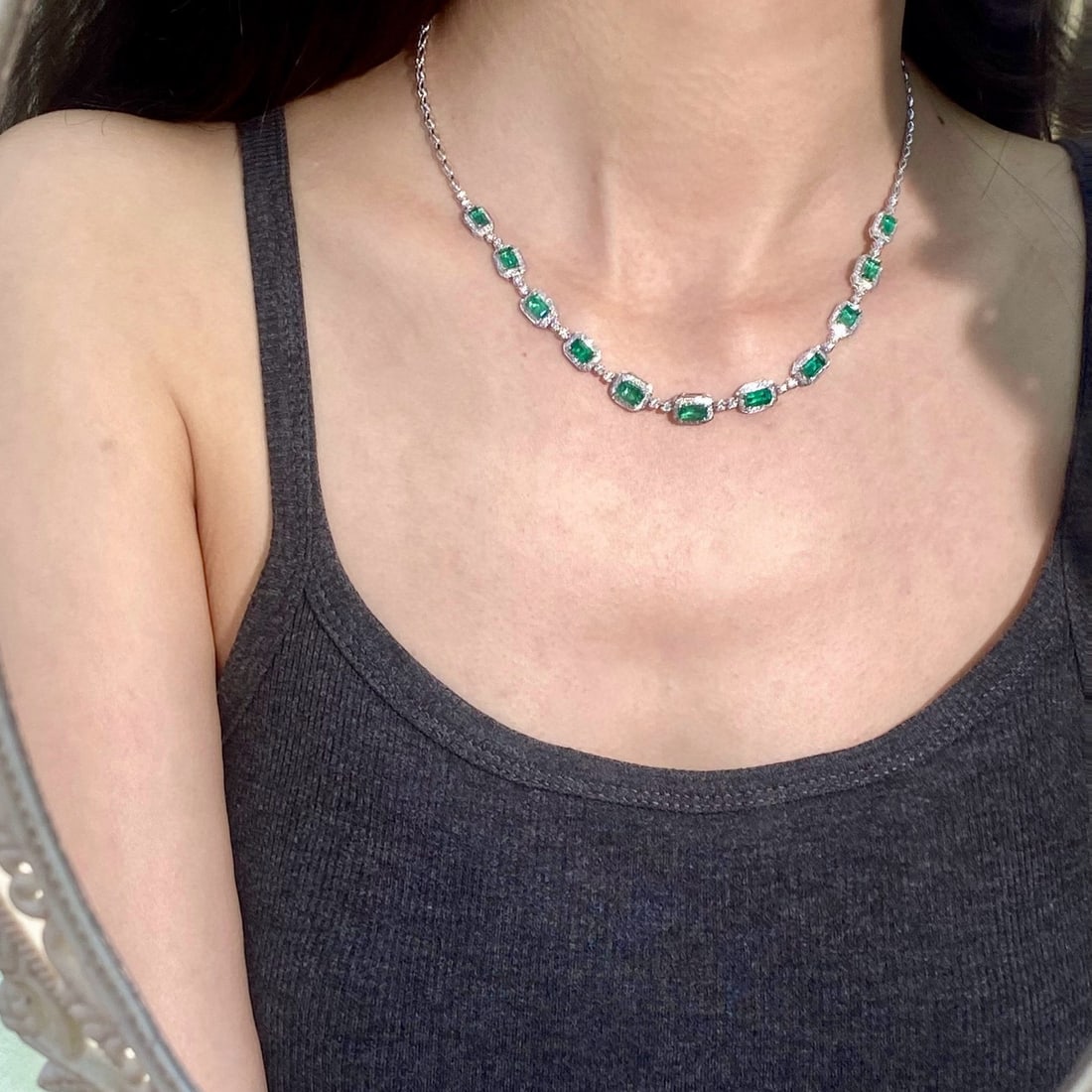 14k Gold 6.05 Ctw Vivid Green Natural Emerald & Diamond Necklace - 6