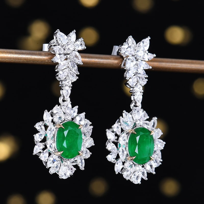 14k Gold 5.28 Ctw Vivid Green Natural Emerald & Sapphire Earrings - 3