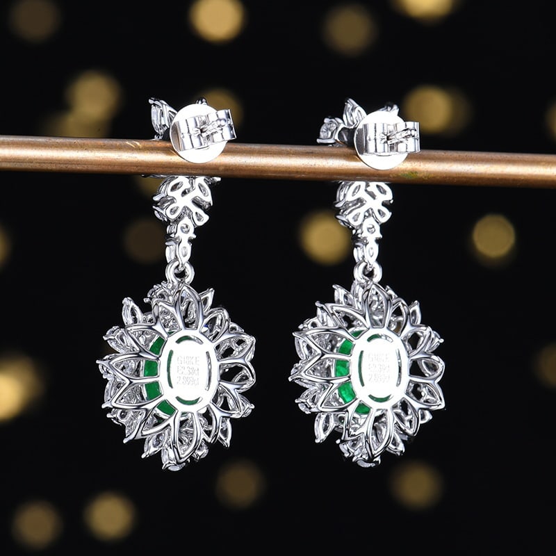 14k Gold 5.28 Ctw Vivid Green Natural Emerald & Sapphire Earrings - 4