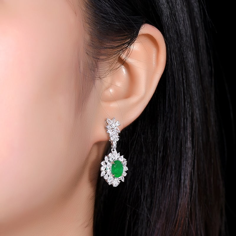 14k Gold 5.28 Ctw Vivid Green Natural Emerald & Sapphire Earrings - 5