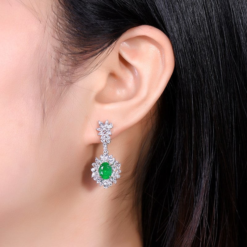 14k Gold 5.28 Ctw Vivid Green Natural Emerald & Sapphire Earrings - 6