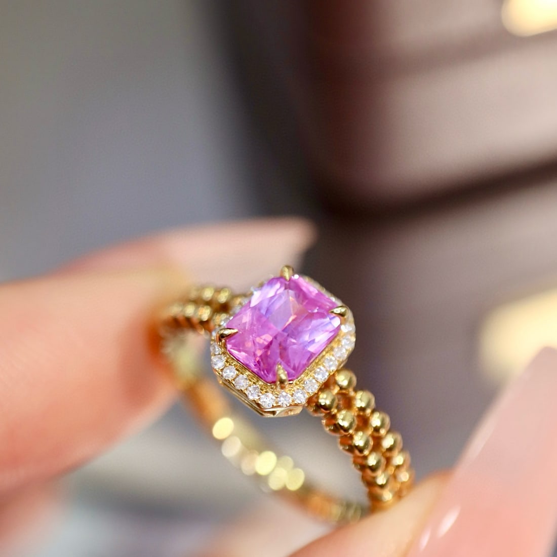 14k Gold 1.64 Ctw Natural Padparadscha Sapphire & Diamond Ring - 2