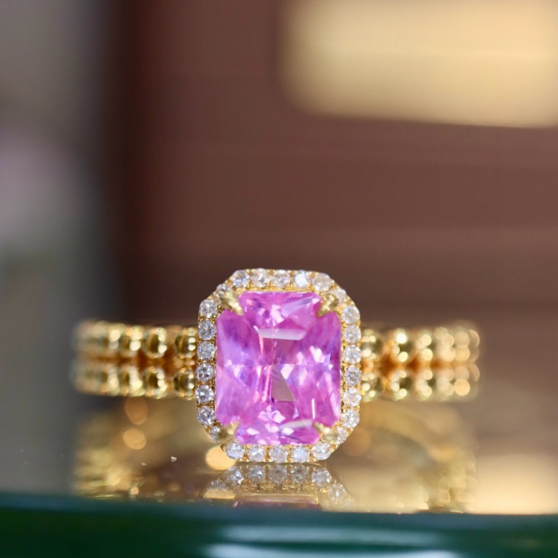 14k Gold 1.64 Ctw Natural Padparadscha Sapphire & Diamond Ring - 5