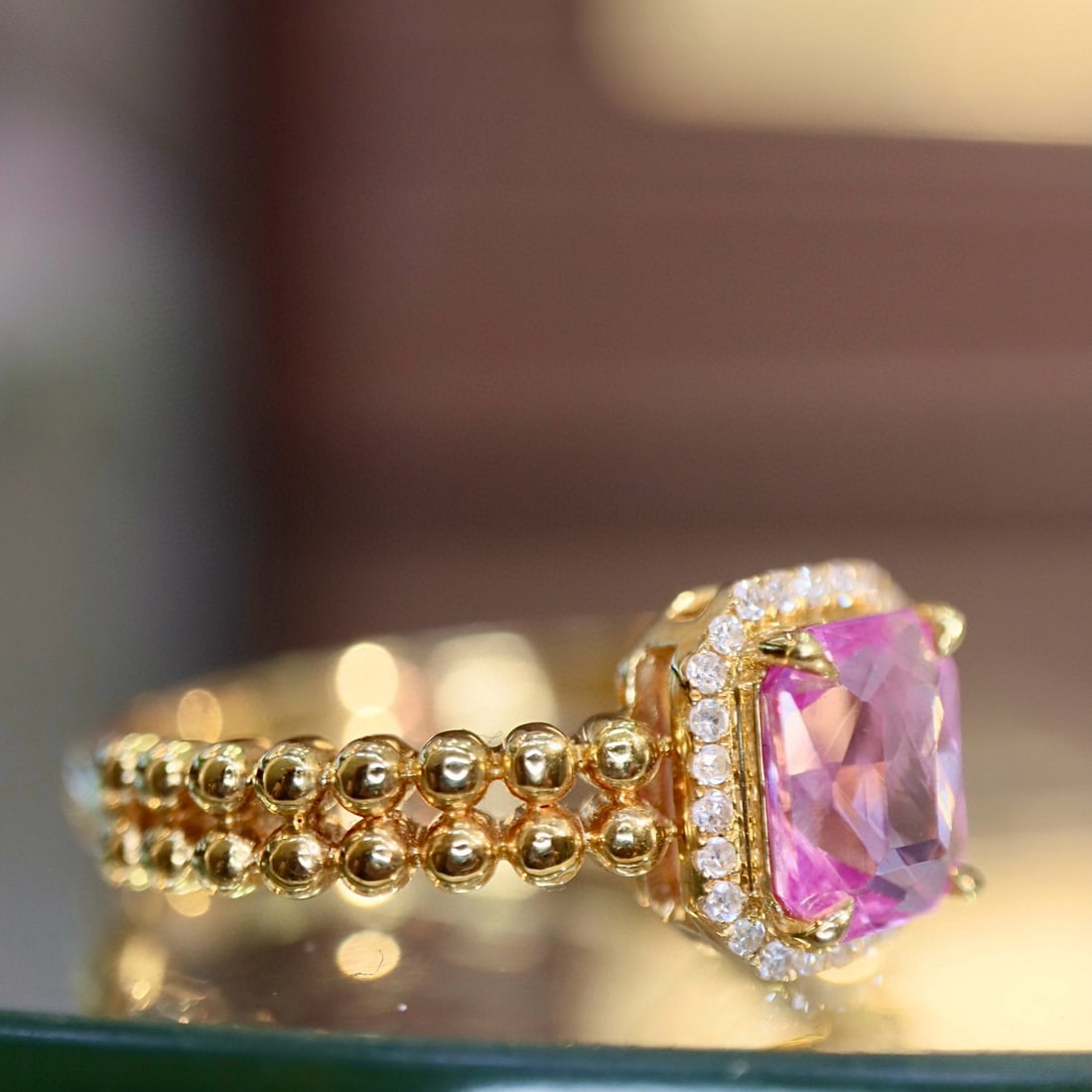 14k Gold 1.64 Ctw Natural Padparadscha Sapphire & Diamond Ring - 7