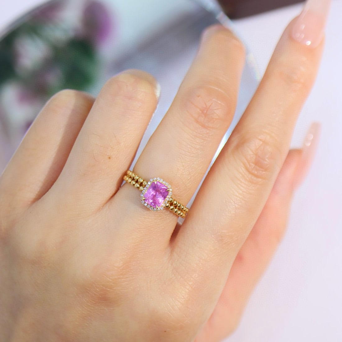 14k Gold 1.64 Ctw Natural Padparadscha Sapphire & Diamond Ring - 8