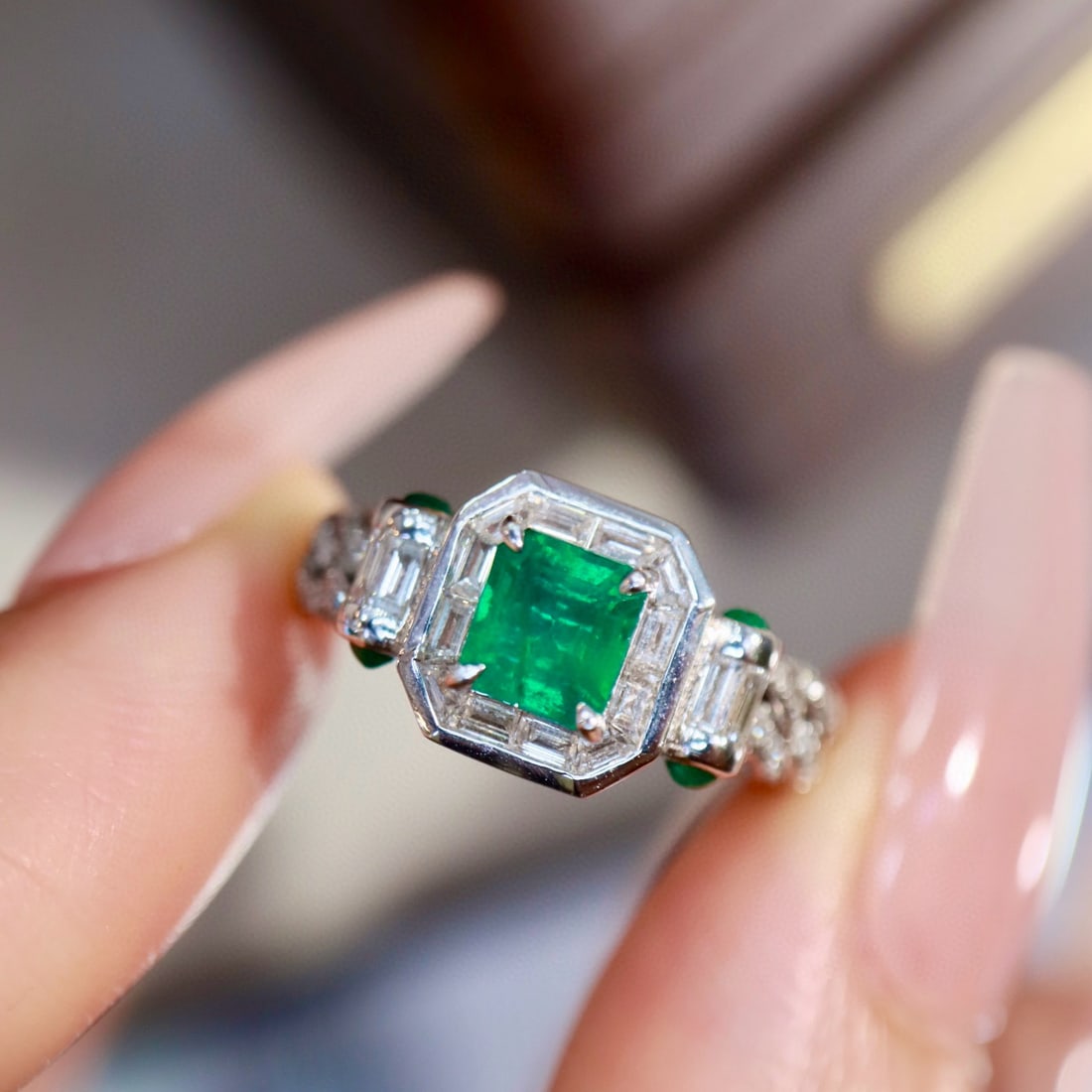 14k Gold 1.29 Ctw Natural Emerald & Diamond Ring - 5