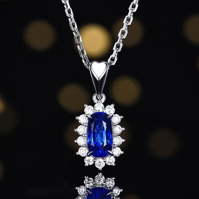 14k Gold 1.22 Ctw Natural Sapphire & Diamond Pendant( Without Chain ): Ref:230958143 // gold content:14k gold // main gemstone:sapphire // shape:oval // carat weight:0. 98ct // color:royal blue // treatment:natural // // adjacent gemstone 2 : diamond // number of stones: