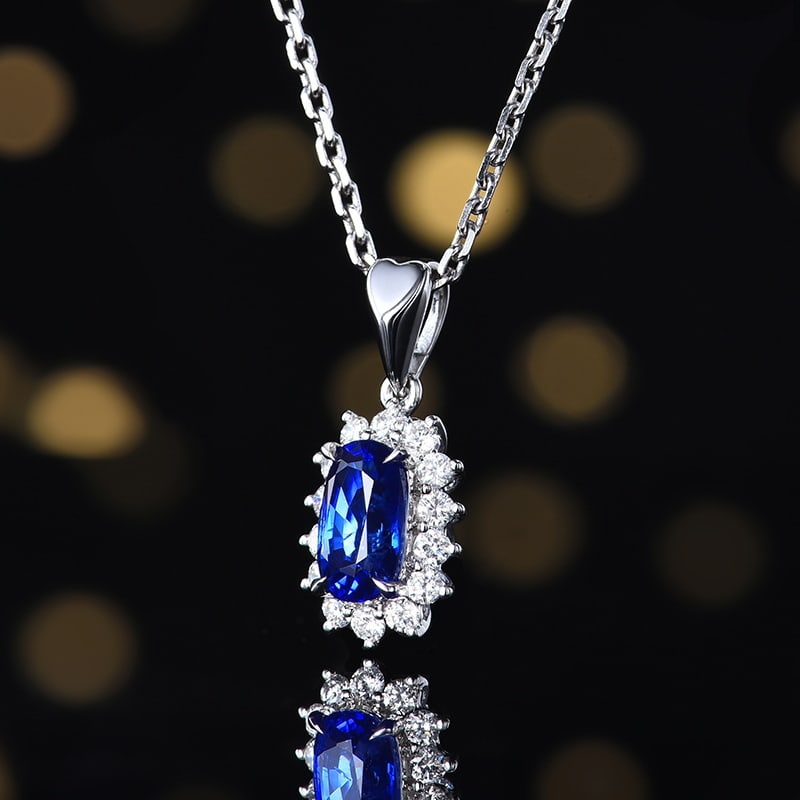 14k Gold 1.22 Ctw Natural Sapphire & Diamond Pendant( Without Chain ) - 2