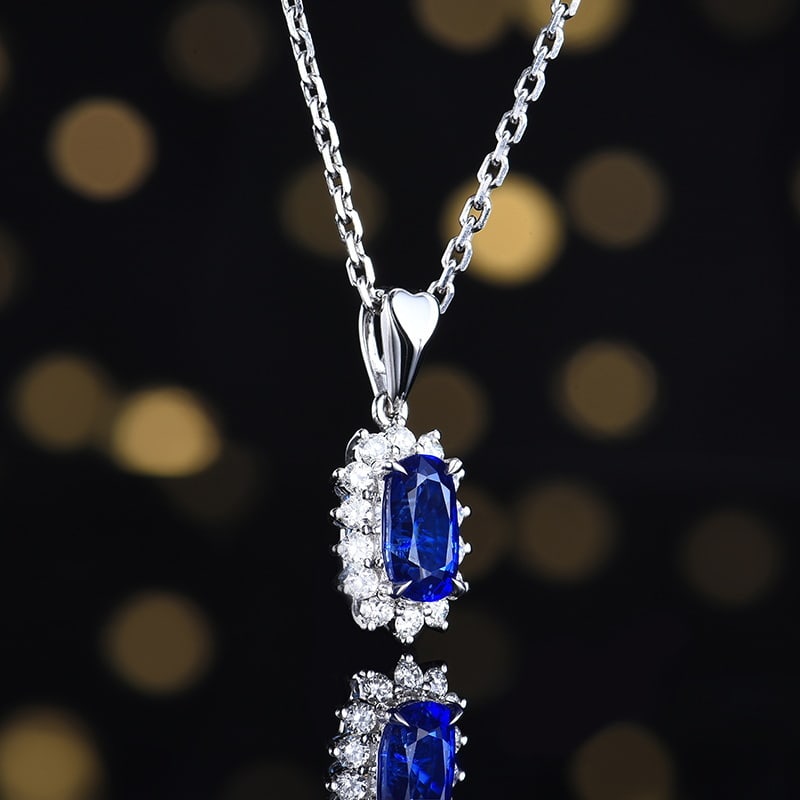 14k Gold 1.22 Ctw Natural Sapphire & Diamond Pendant( Without Chain ) - 3