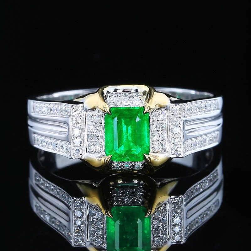 14k Gold 1.08 Ctw Vivid Green Natural Emerald & Diamond Ring: Ref:230958144 // gold content:14k gold // ring size:7. 25us // // main gemstone:emerald // shape:octagonal // carat weight:0. 80ct // color:vivid green // treatment:natural // // adjacent gemstone 2 :