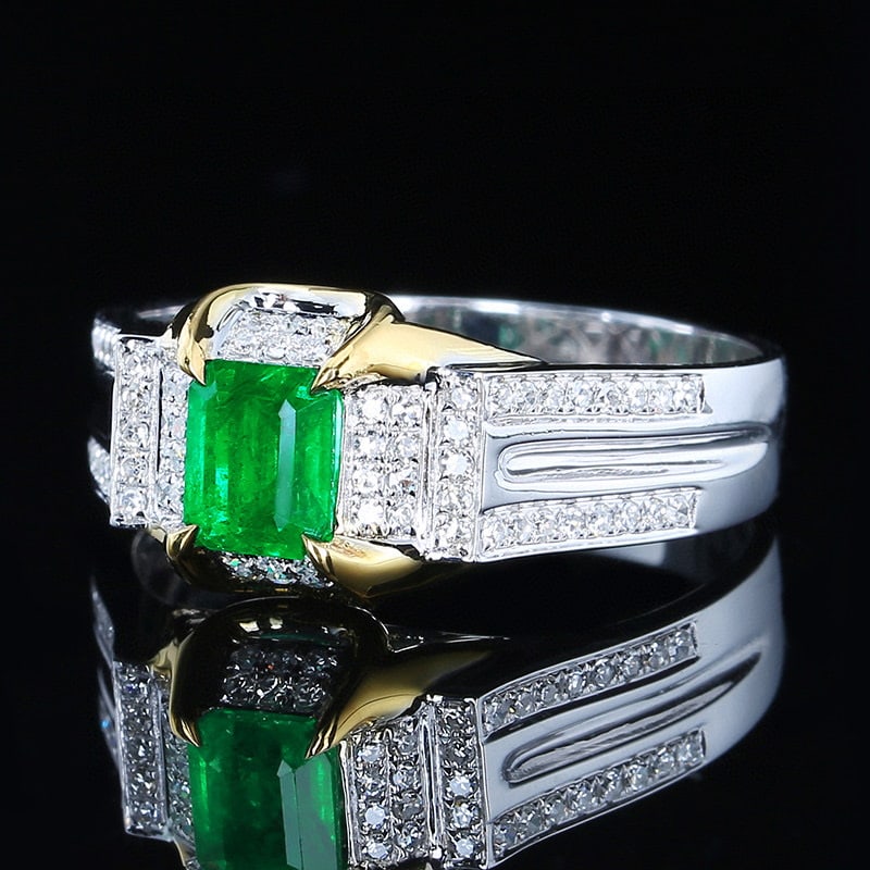 14k Gold 1.08 Ctw Vivid Green Natural Emerald & Diamond Ring - 2