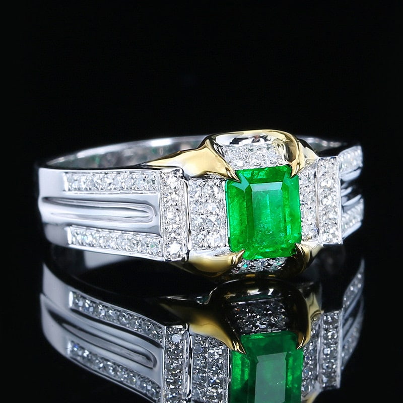14k Gold 1.08 Ctw Vivid Green Natural Emerald & Diamond Ring - 3