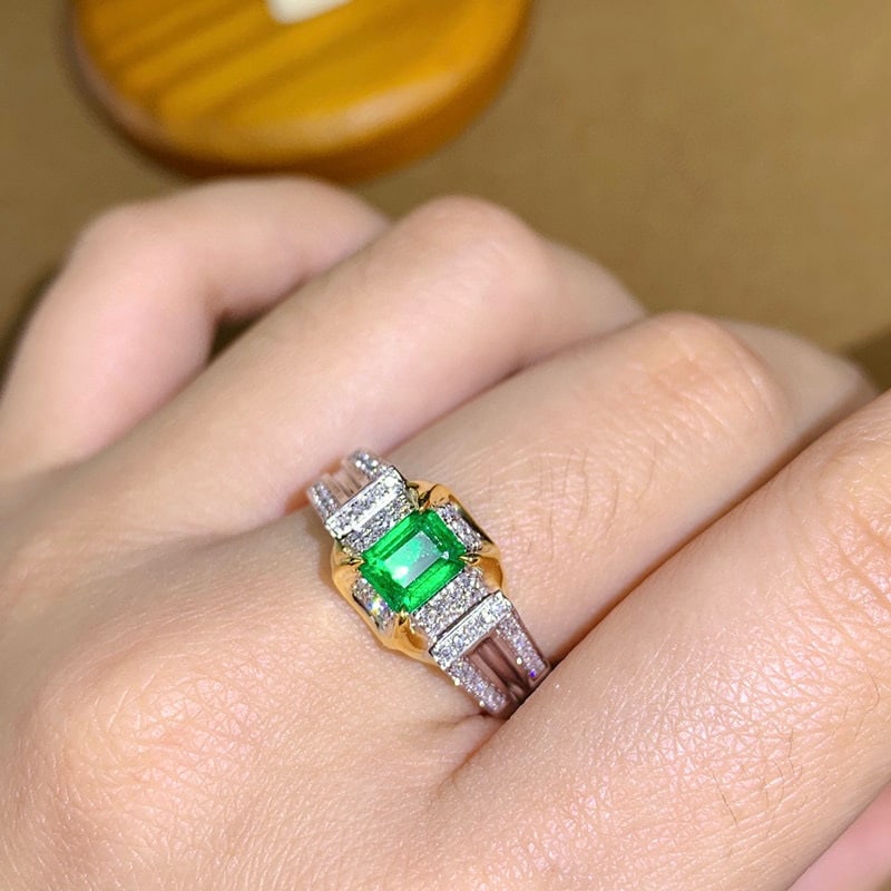 14k Gold 1.08 Ctw Vivid Green Natural Emerald & Diamond Ring - 5