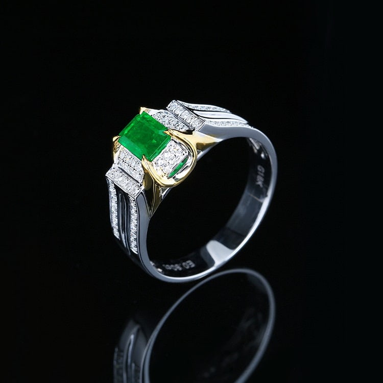 14k Gold 1.08 Ctw Vivid Green Natural Emerald & Diamond Ring - 6