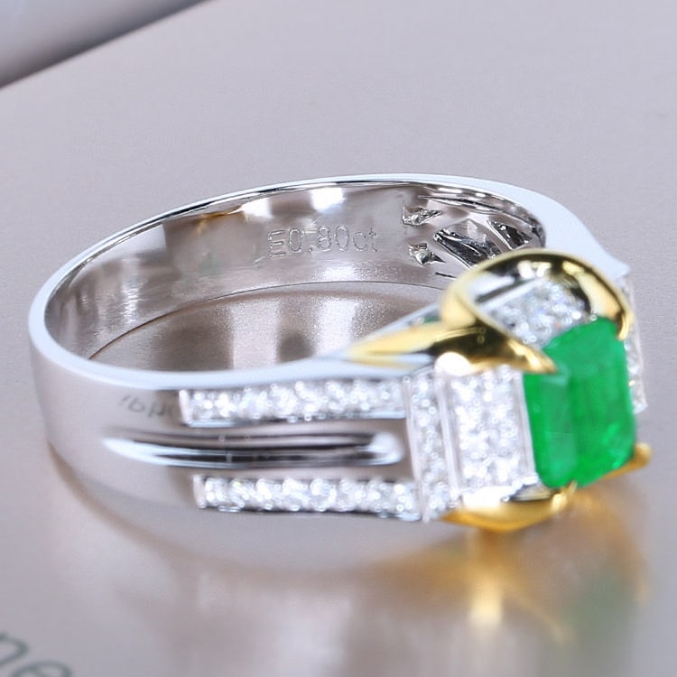 14k Gold 1.08 Ctw Vivid Green Natural Emerald & Diamond Ring - 8