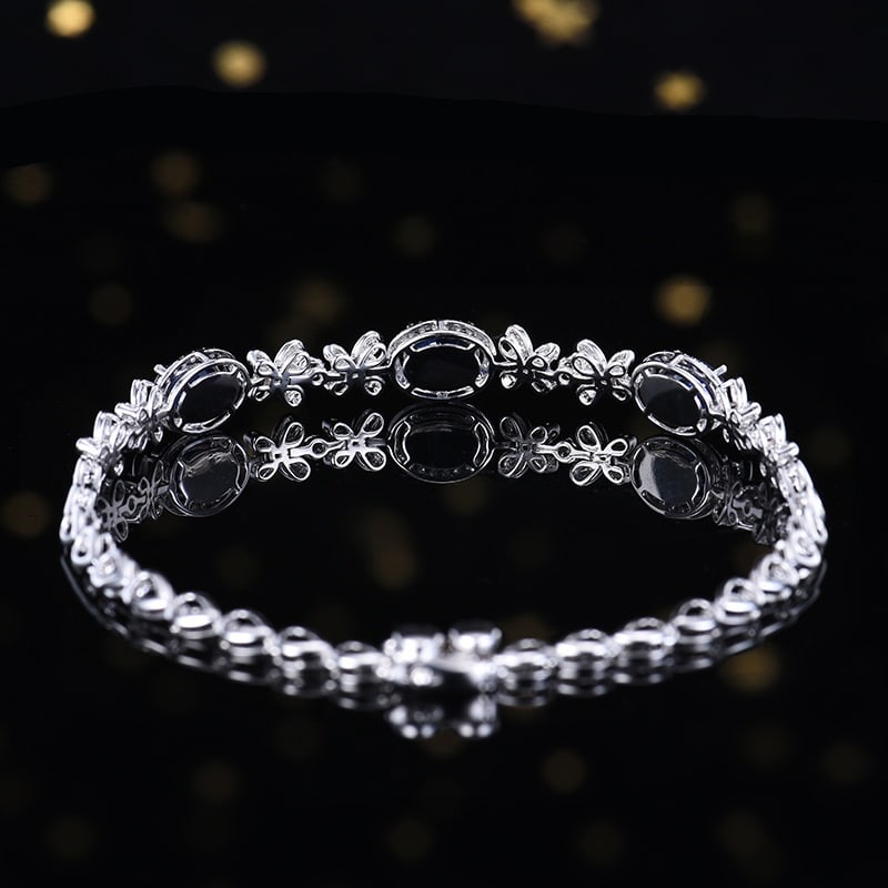 14k Gold 1.76 Ctw Vivid Blue Natural Sapphire & Diamond Bracelet - 4