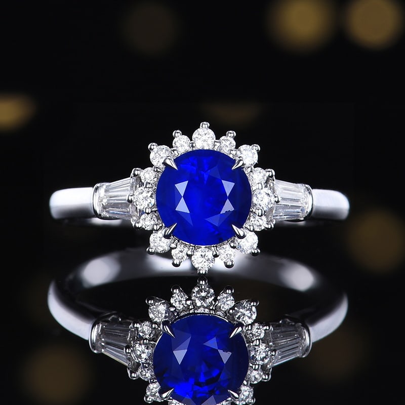 14k Gold 1.56 Ctw Natural Sapphire & Diamond Ring: Ref:230958146 // gold content:14k gold // ring size:7. 25us // // main gemstone:sapphire // shape:round // carat weight:1. 23ct // color:royal blue // treatment:natural // cut grade:g // // adjacent g